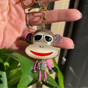 Chic Monkey Keychain with Pink and Gold